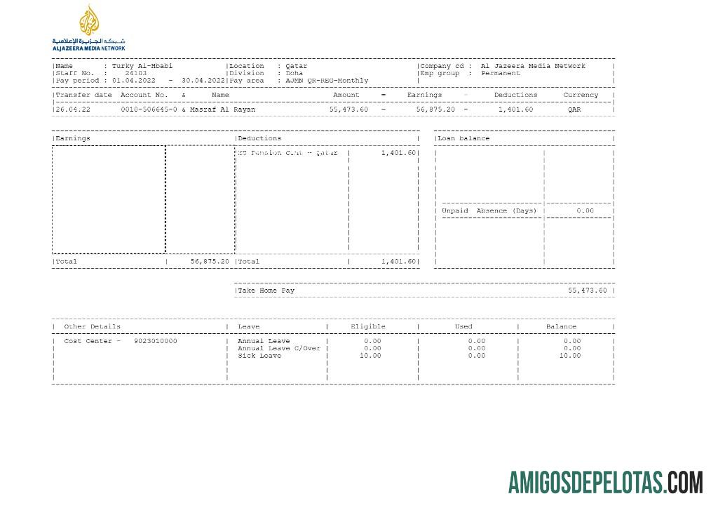 Em branco Modelo de recibo de pagamento da Al Jazeera Media Network em formatos Word e PDF.pdf, 1